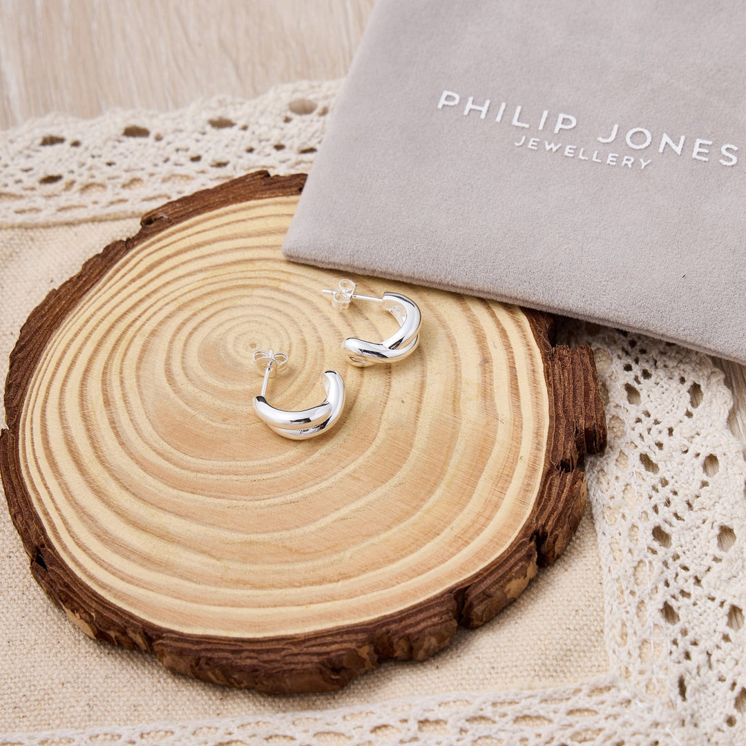Silver Plated Kiss Hoop Earrings - Philip Jones Jewellery
