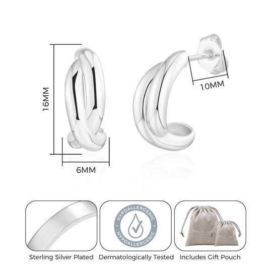 Silver Plated Kiss Hoop Earrings - Philip Jones Jewellery