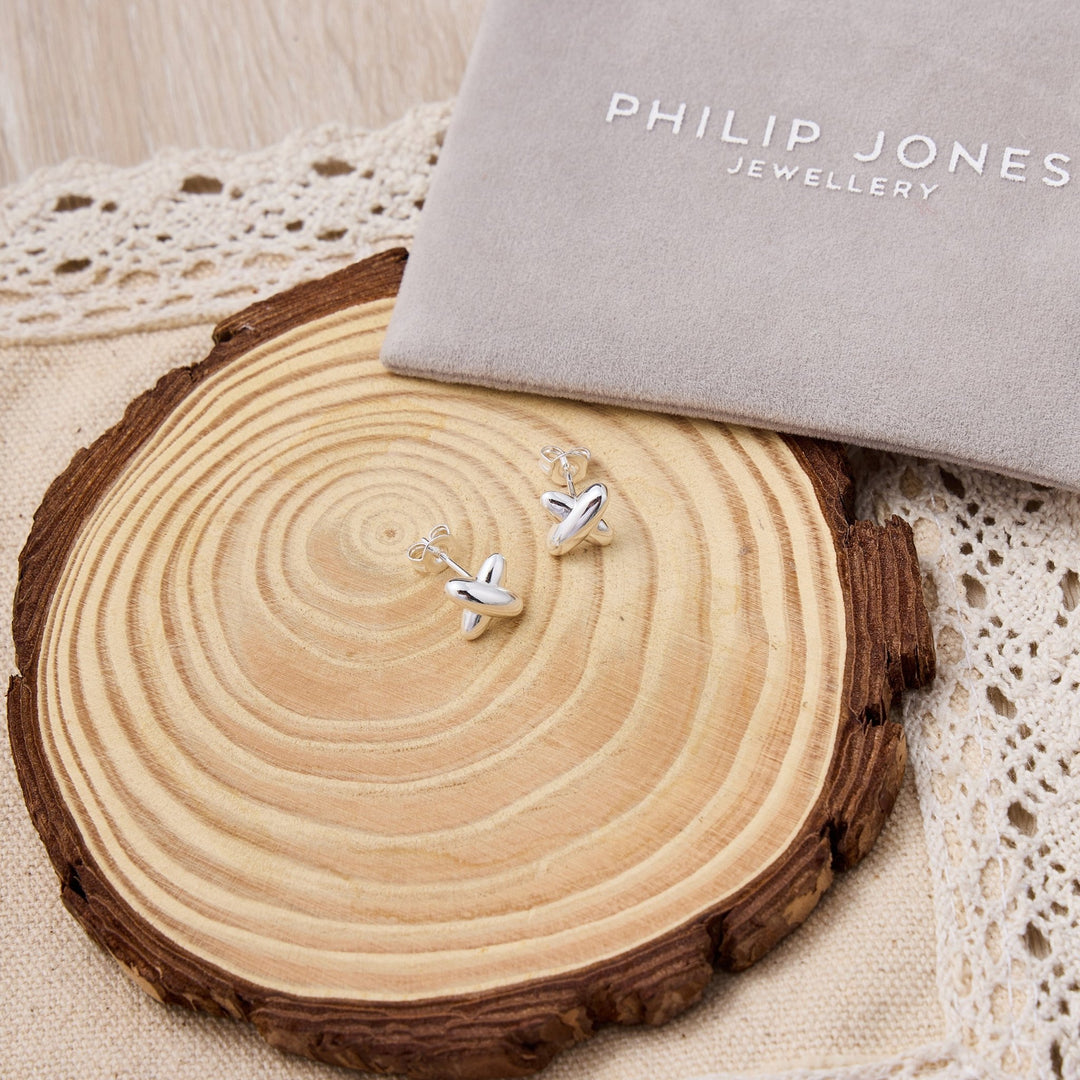 Silver Plated Kiss Stud Earrings - Philip Jones Jewellery