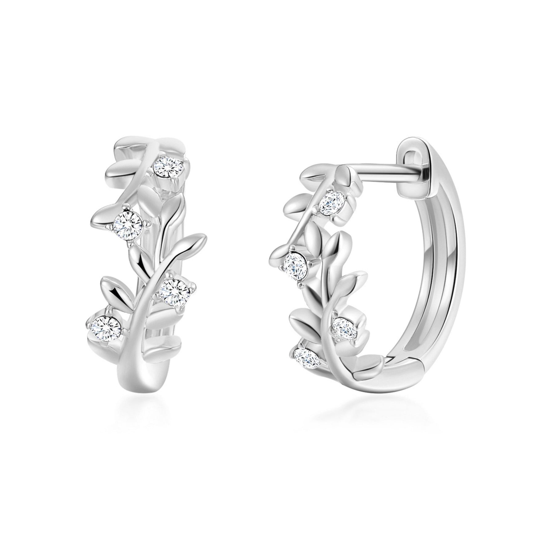 Philip Jones Silver Plated Hoop Earrings for Women 6 silver plated leaf hoop earrings created with zircondia crystals 741456
