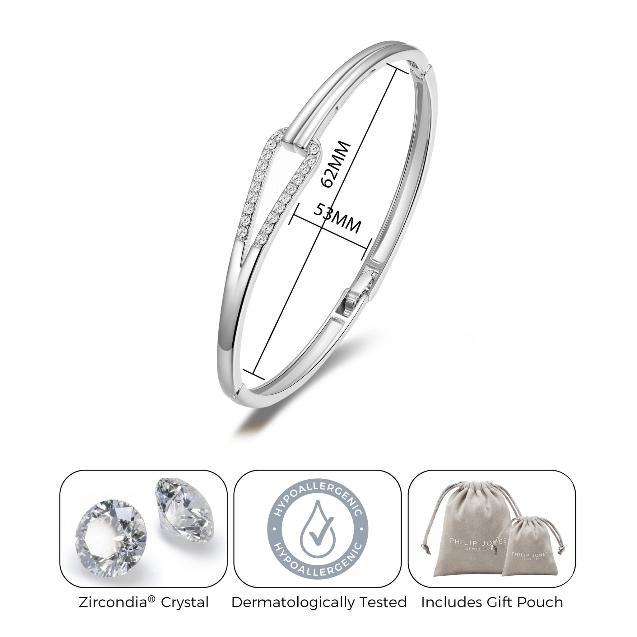 Silver Plated Link Bangle Created with Zircondia® Crystals (7 Inch) - Philip Jones Jewellery