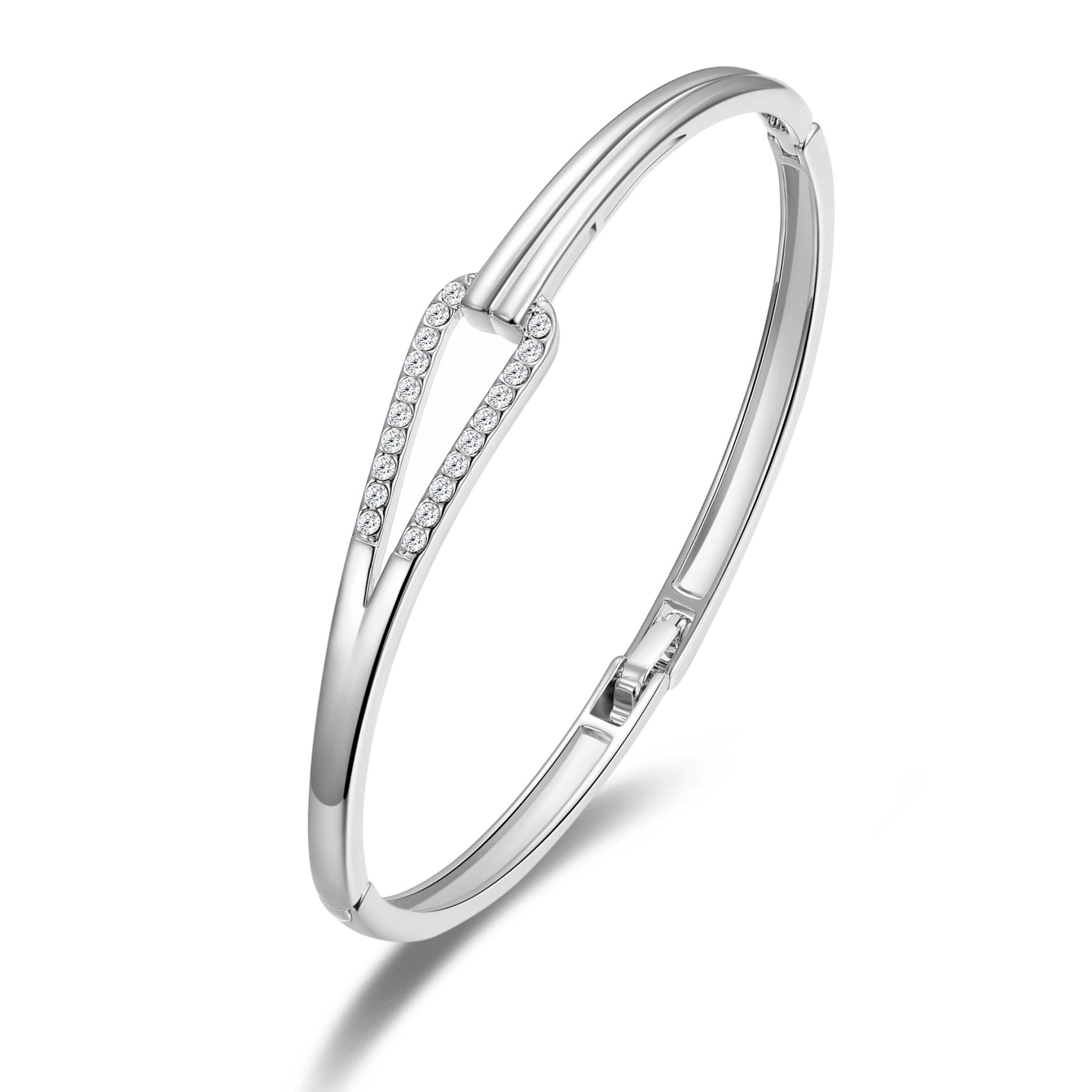 Silver Plated Link Bangle Created with Zircondia® Crystals (7 Inch) - Philip Jones Jewellery