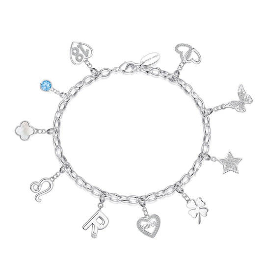 Silver Plated Link Chain Bracelet with Choice of Charms - Philip Jones Jewellery