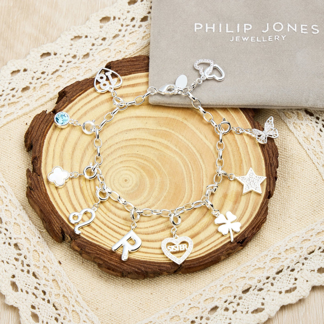 Silver Plated Link Chain Bracelet with Option of Charms - Philip Jones Jewellery