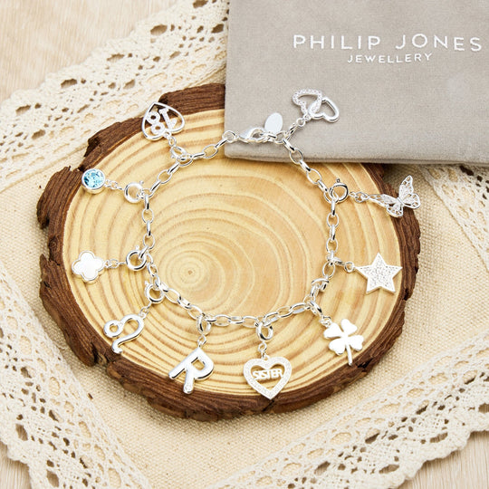 Silver Plated Link Chain Bracelet with Option of Charms - Philip Jones Jewellery