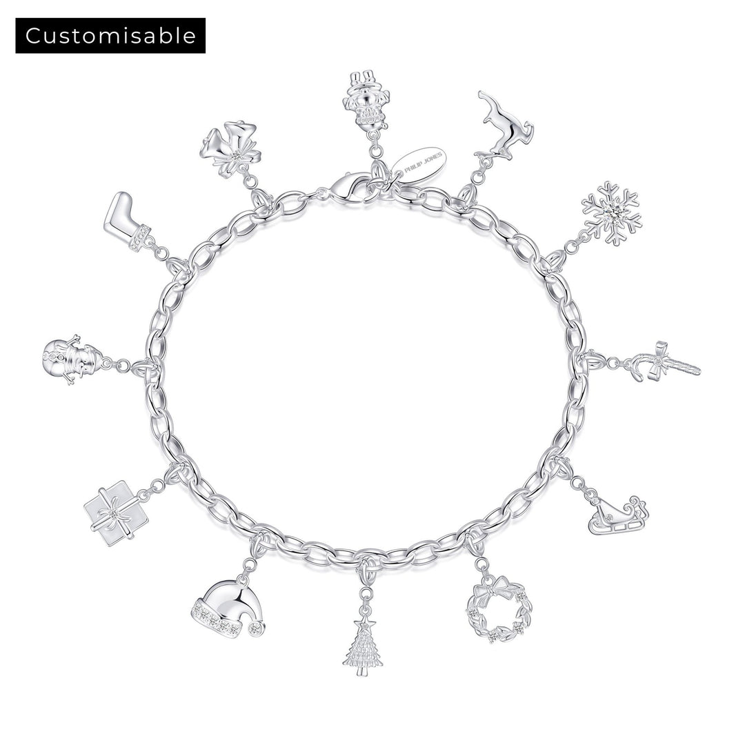 Silver Plated Link Chain Bracelet with Option of Christmas Charms - Philip Jones Jewellery