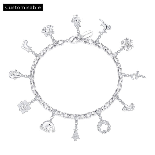 Silver Plated Link Chain Bracelet with Option of Christmas Charms - Philip Jones Jewellery