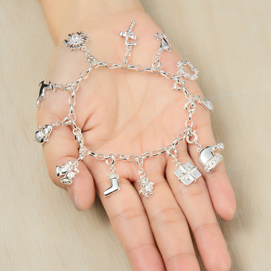 Silver Plated Link Chain Bracelet with Option of Christmas Charms - Philip Jones Jewellery