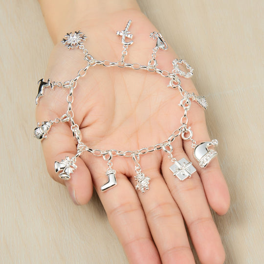 Silver Plated Link Chain Bracelet with Option of Christmas Charms - Philip Jones Jewellery