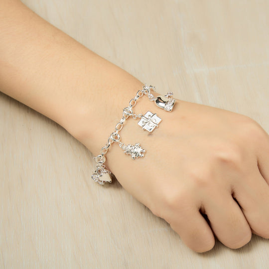 Silver Plated Link Chain Bracelet with Option of Christmas Charms - Philip Jones Jewellery