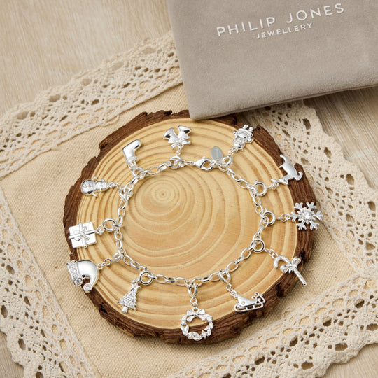 Silver Plated Link Chain Bracelet with Option of Christmas Charms - Philip Jones Jewellery