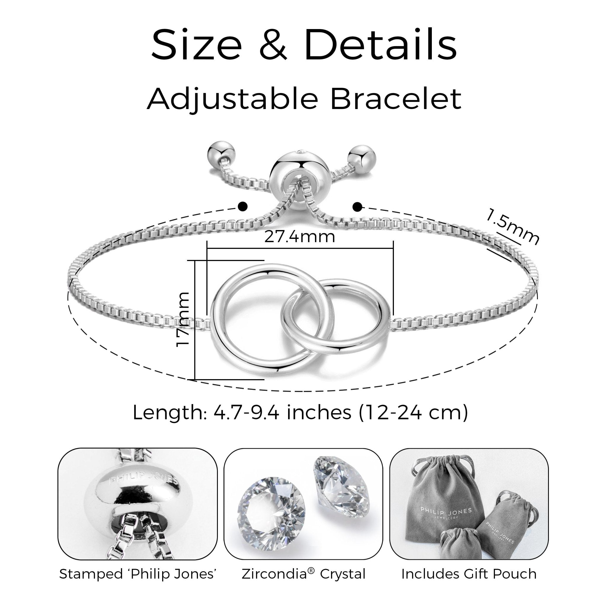 Silver Plated Link Friendship Bracelet Created with Zircondia® Crystals - Philip Jones Jewellery