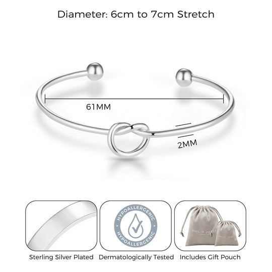 Silver Plated Love Knot Cuff Bangle - Philip Jones Jewellery