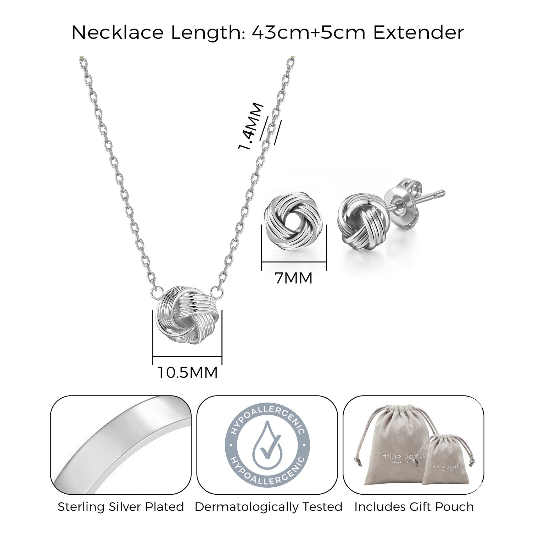 Silver Plated Love Knot Set - Philip Jones Jewellery