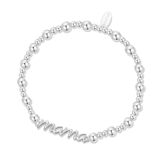 Silver Plated Mama Beaded Stretch Bracelet - Philip Jones Jewellery