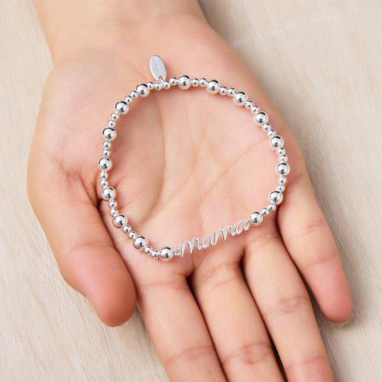 Silver Plated Mama Beaded Stretch Bracelet - Philip Jones Jewellery