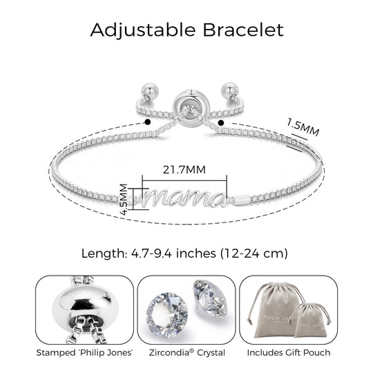 Silver Plated Mama Bracelet Created with Zircondia® Crystals - Philip Jones Jewellery