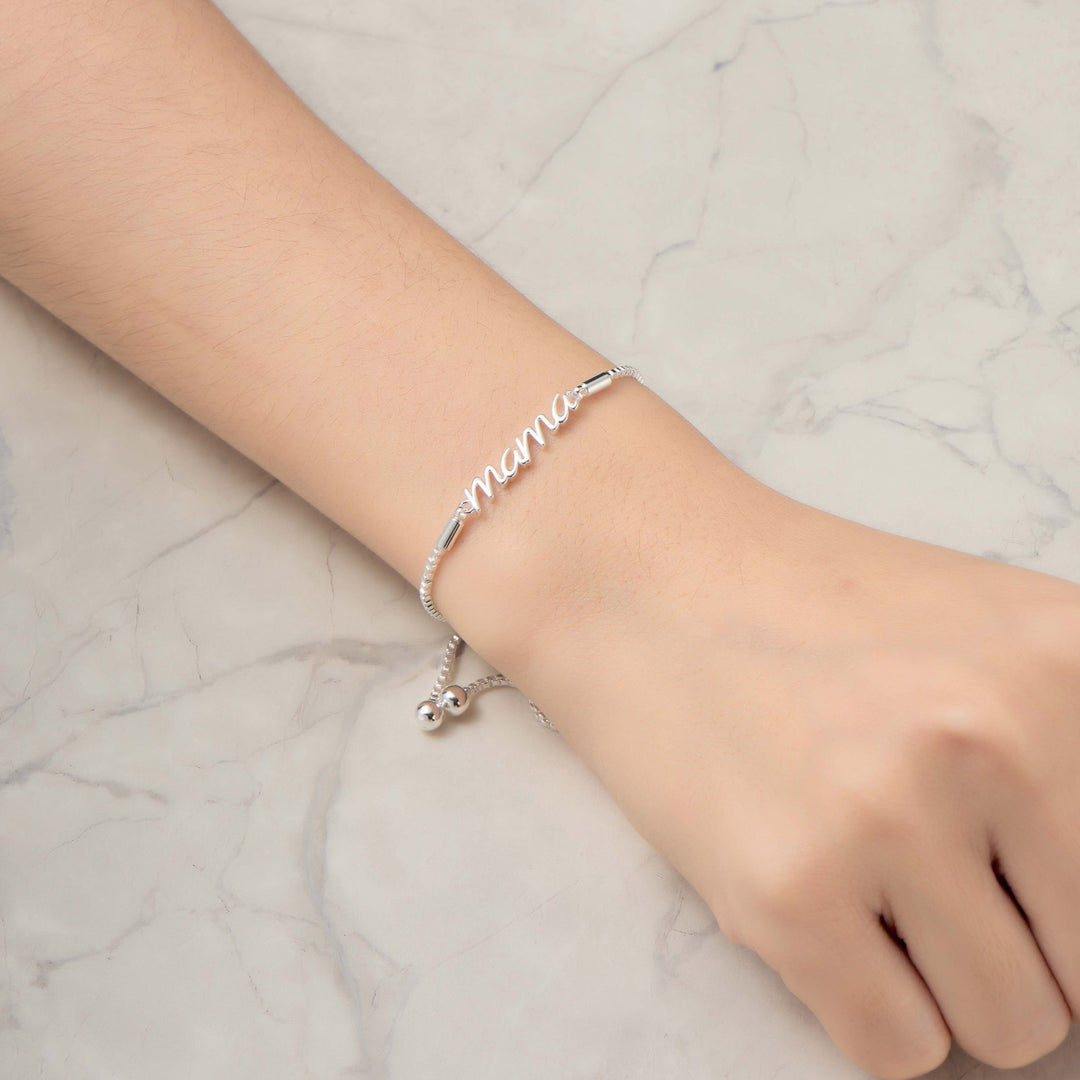 Silver Plated Mama Bracelet Created with Zircondia® Crystals - Philip Jones Jewellery