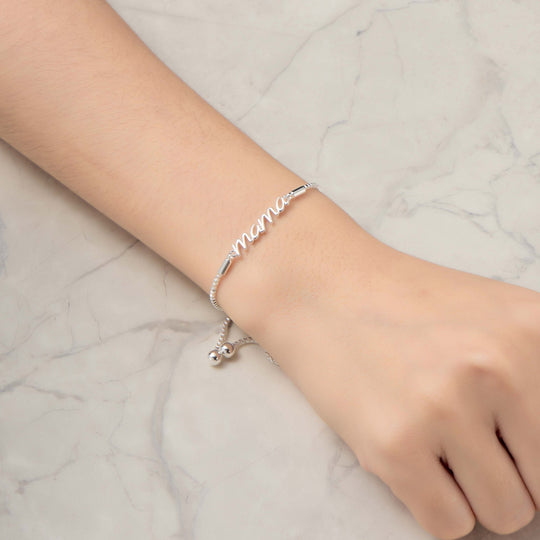 Silver Plated Mama Bracelet Created with Zircondia® Crystals - Philip Jones Jewellery