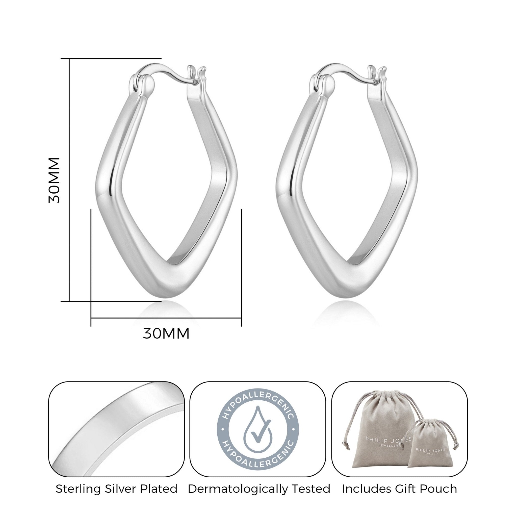 Silver Plated Medium Chunky Hoop Earrings - Philip Jones Jewellery