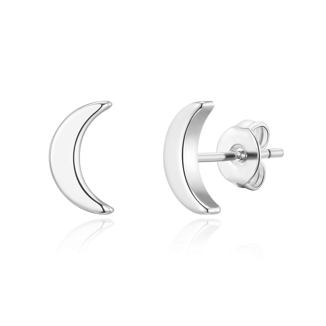 Silver Plated Moon Stud Earrings - Philip Jones Jewellery
