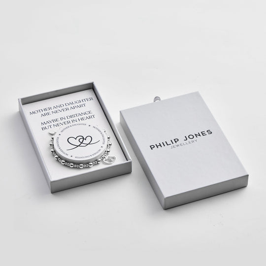 Silver Plated Mother and Daughter Quote Stretch Bracelet with Gift Box - Philip Jones Jewellery