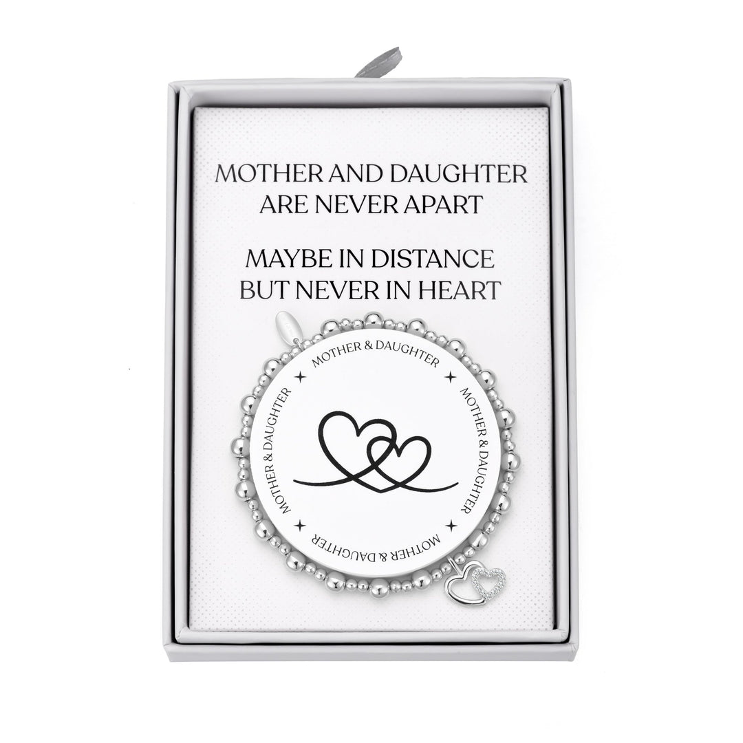 Silver Plated Mother and Daughter Quote Stretch Bracelet with Gift Box - Philip Jones Jewellery