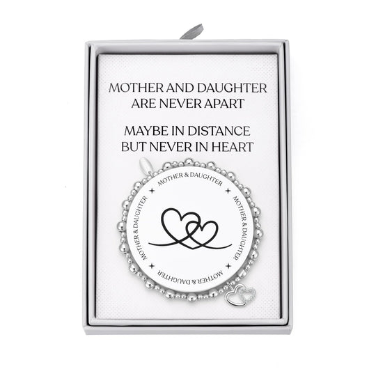 Silver Plated Mother and Daughter Quote Stretch Bracelet with Gift Box - Philip Jones Jewellery