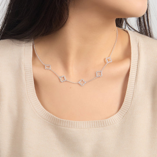 Silver Plated Multi Clover Necklace Created with Zircondia® Crystals - Philip Jones Jewellery