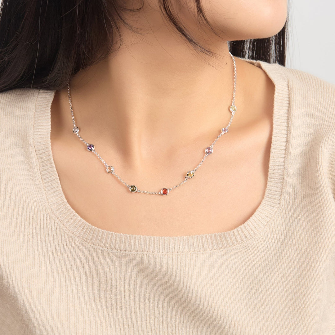 Silver Plated Multi Coloured Crystal Necklace Created with Zircondia® Crystals - Philip Jones Jewellery