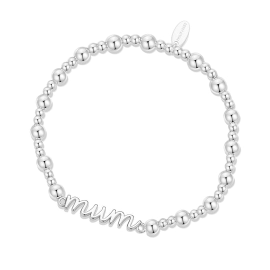 Silver Plated Mum Beaded Stretch Bracelet - Philip Jones Jewellery