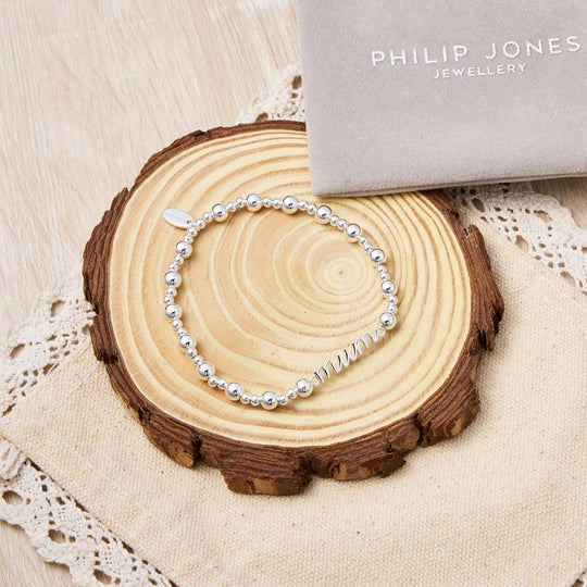 Silver Plated Mum Beaded Stretch Bracelet - Philip Jones Jewellery