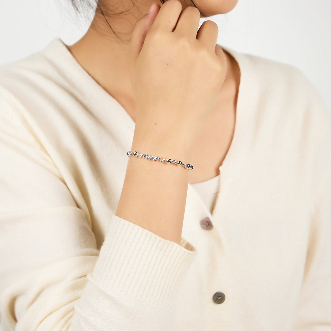Silver Plated Mum Beaded Stretch Bracelet - Philip Jones Jewellery