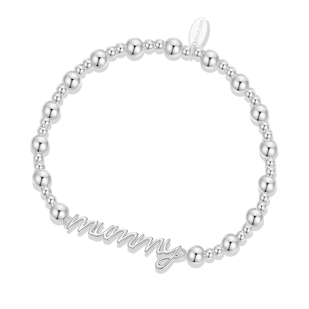 Silver Plated Mummy Beaded Stretch Bracelet - Philip Jones Jewellery