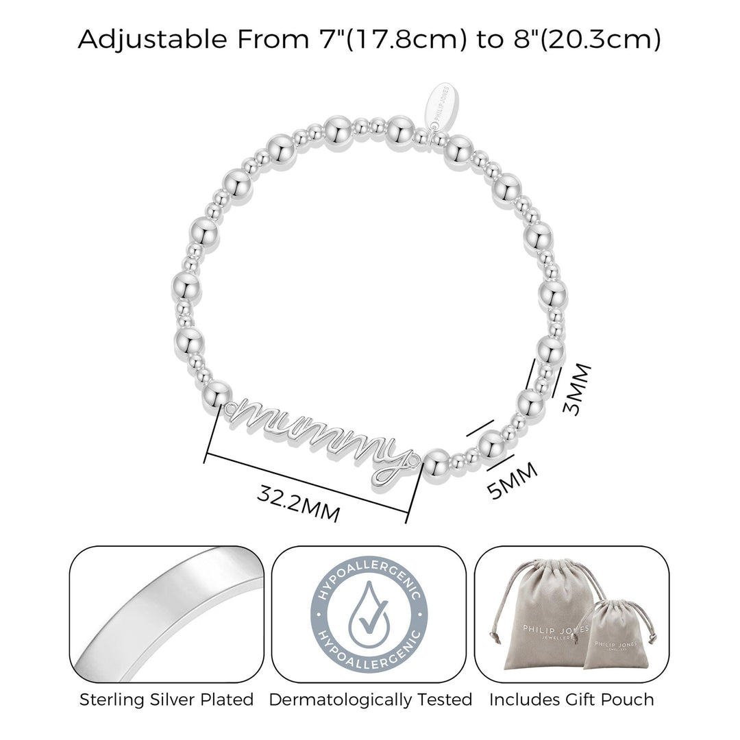 Silver Plated Mummy Beaded Stretch Bracelet - Philip Jones Jewellery