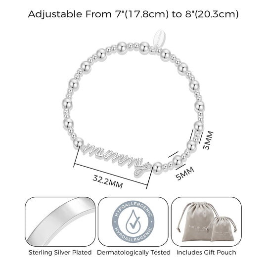 Silver Plated Mummy Beaded Stretch Bracelet - Philip Jones Jewellery