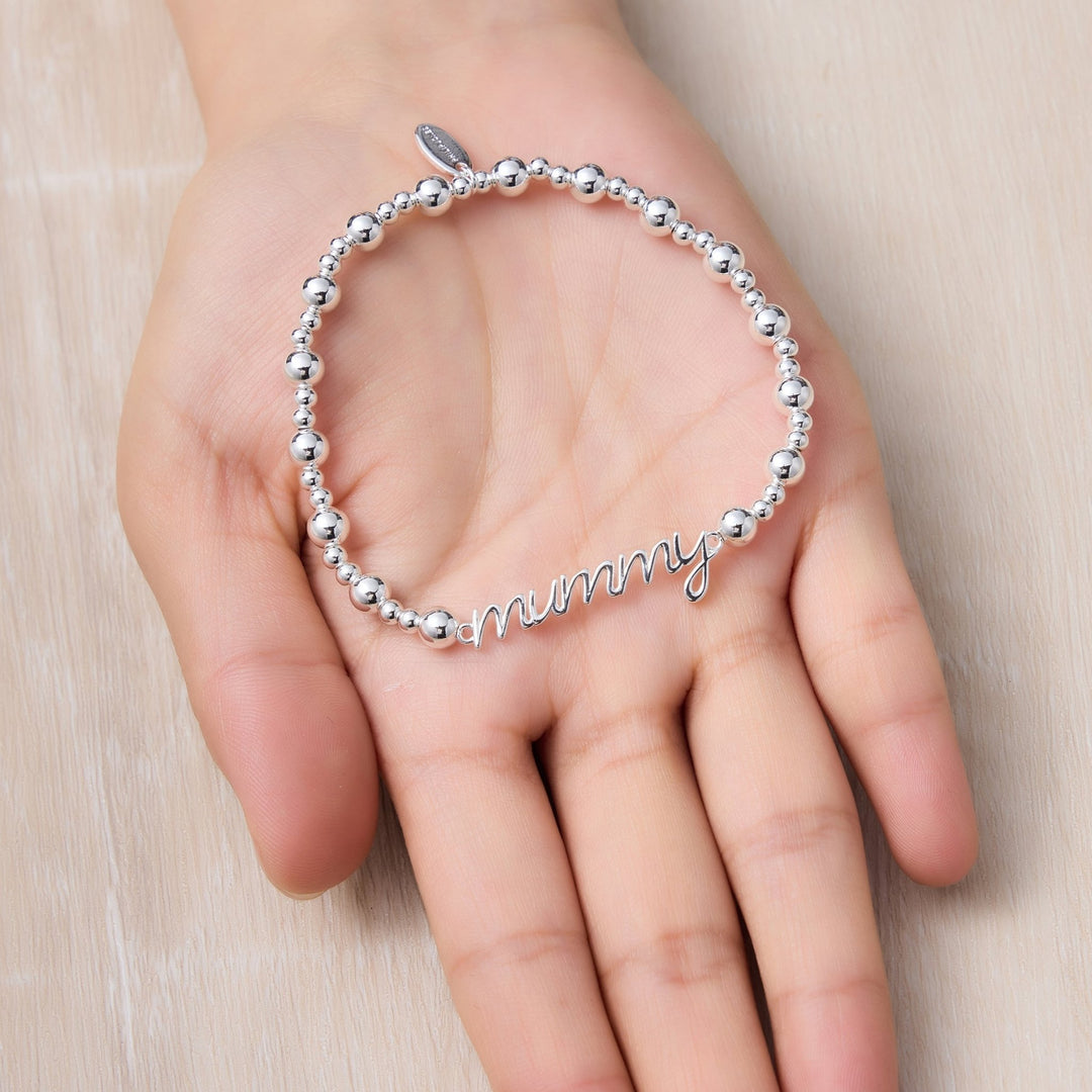 Silver Plated Mummy Beaded Stretch Bracelet - Philip Jones Jewellery