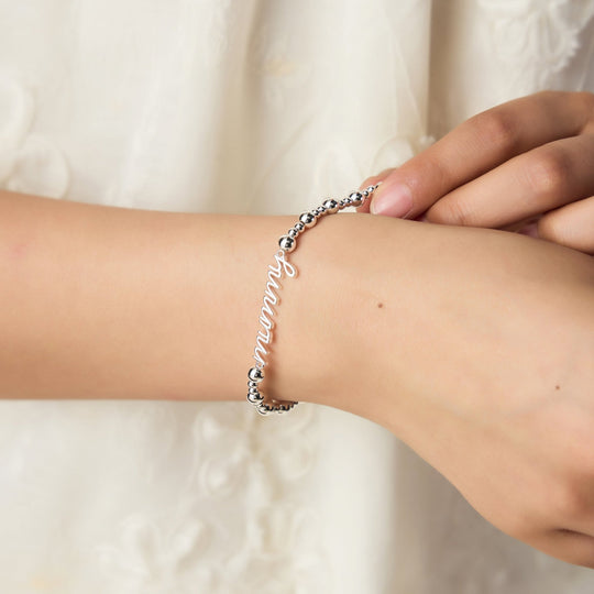 Silver Plated Mummy Beaded Stretch Bracelet - Philip Jones Jewellery