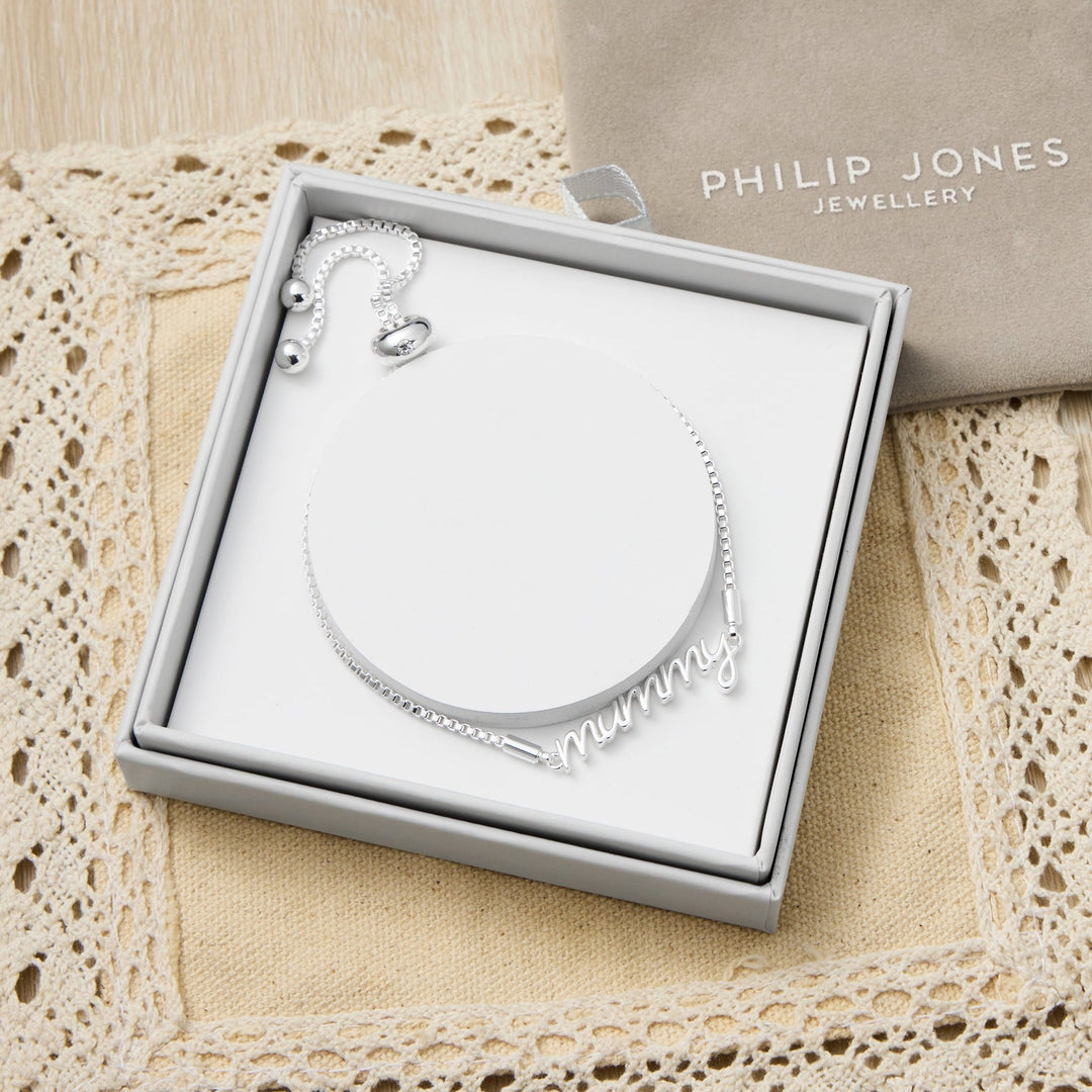 Silver Plated Mummy Bracelet Created with Zircondia® Crystals with Gift Box - Philip Jones Jewellery