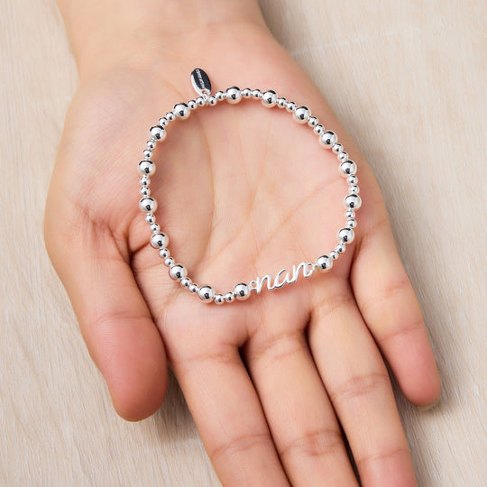 Silver Plated Nan Beaded Stretch Bracelet - Philip Jones Jewellery