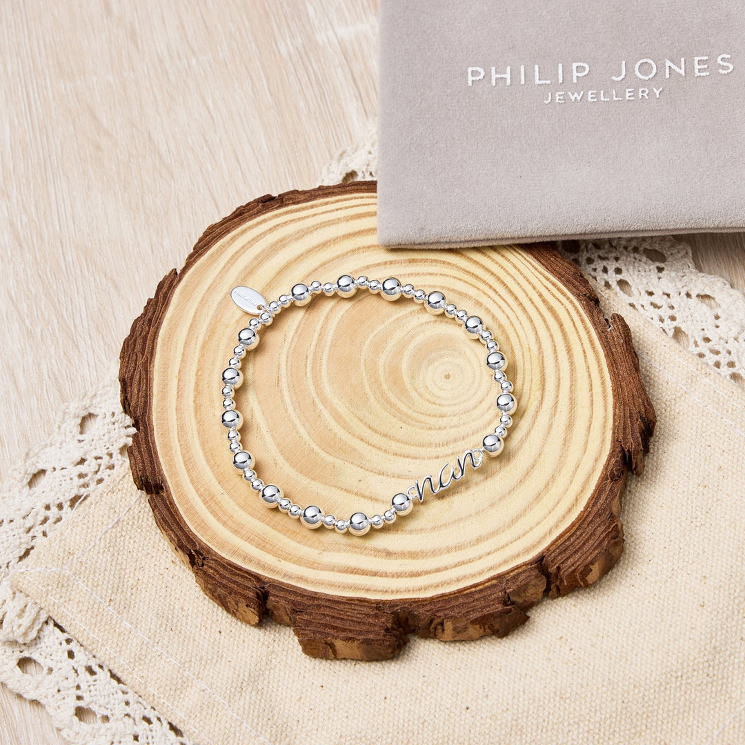 Silver Plated Nan Beaded Stretch Bracelet - Philip Jones Jewellery