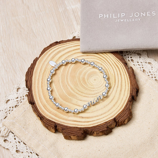 Silver Plated Nan Beaded Stretch Bracelet - Philip Jones Jewellery