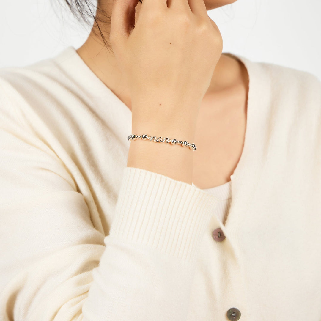 Silver Plated Nan Beaded Stretch Bracelet - Philip Jones Jewellery