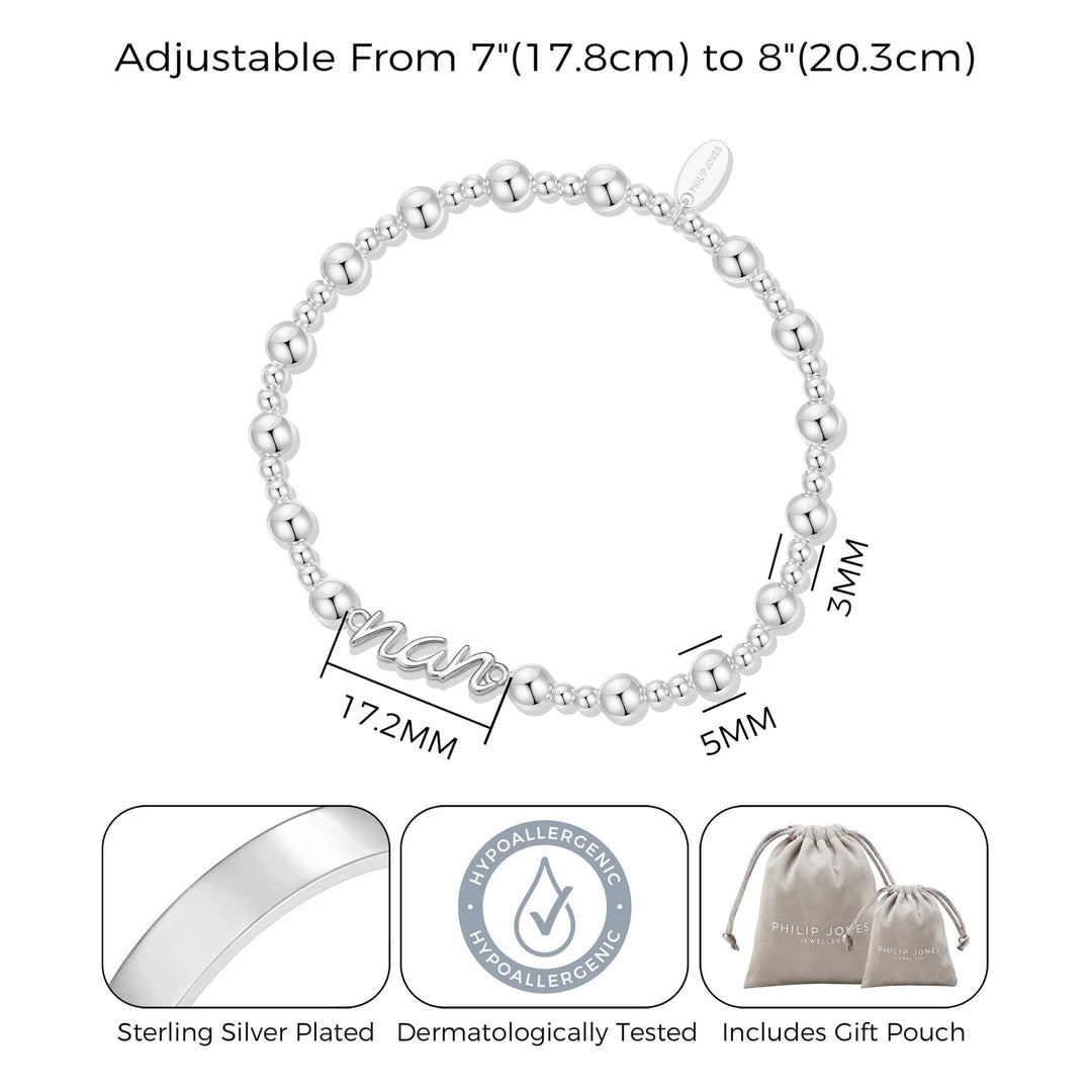 Silver Plated Nan Beaded Stretch Bracelet - Philip Jones Jewellery