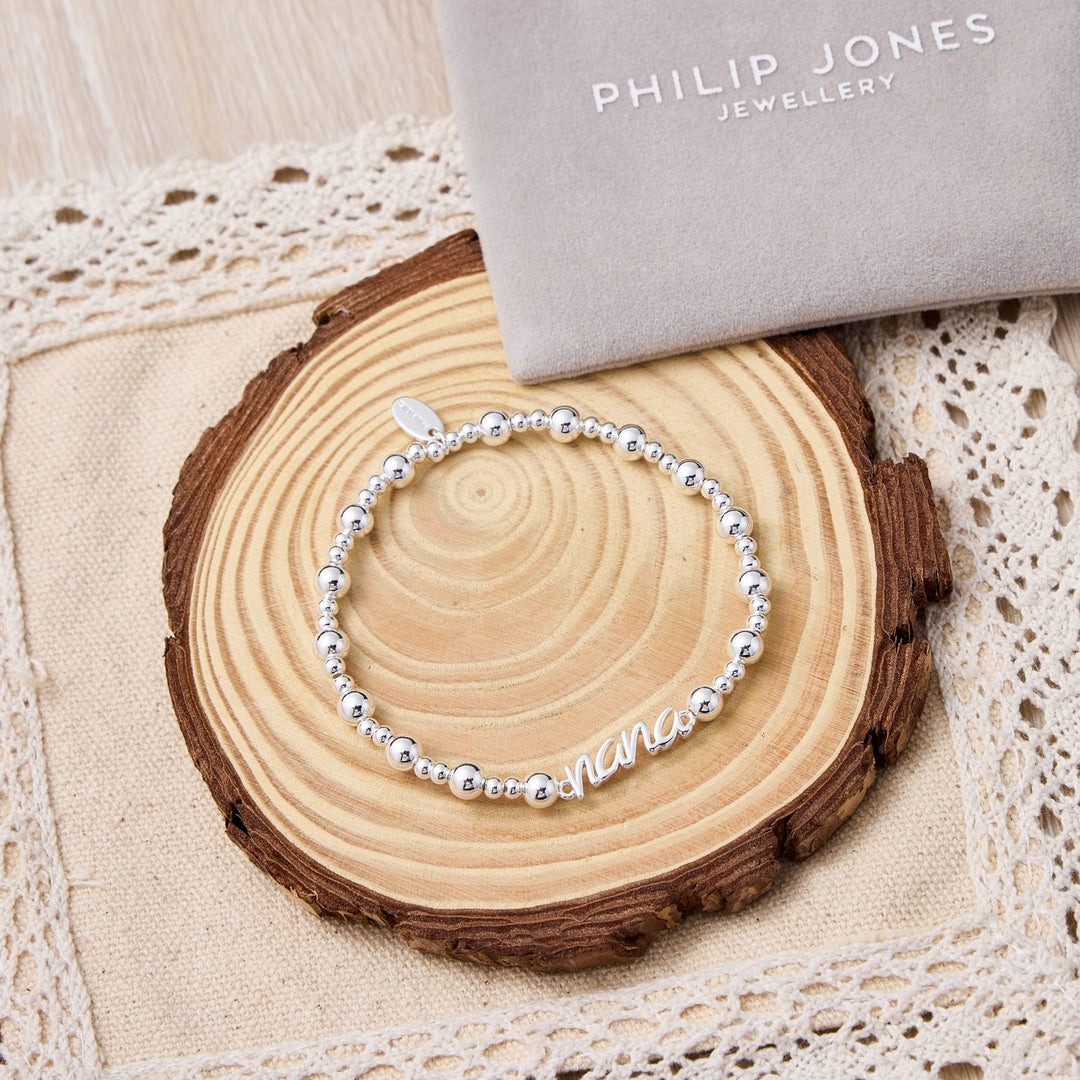 Silver Plated Nana Beaded Stretch Bracelet - Philip Jones Jewellery