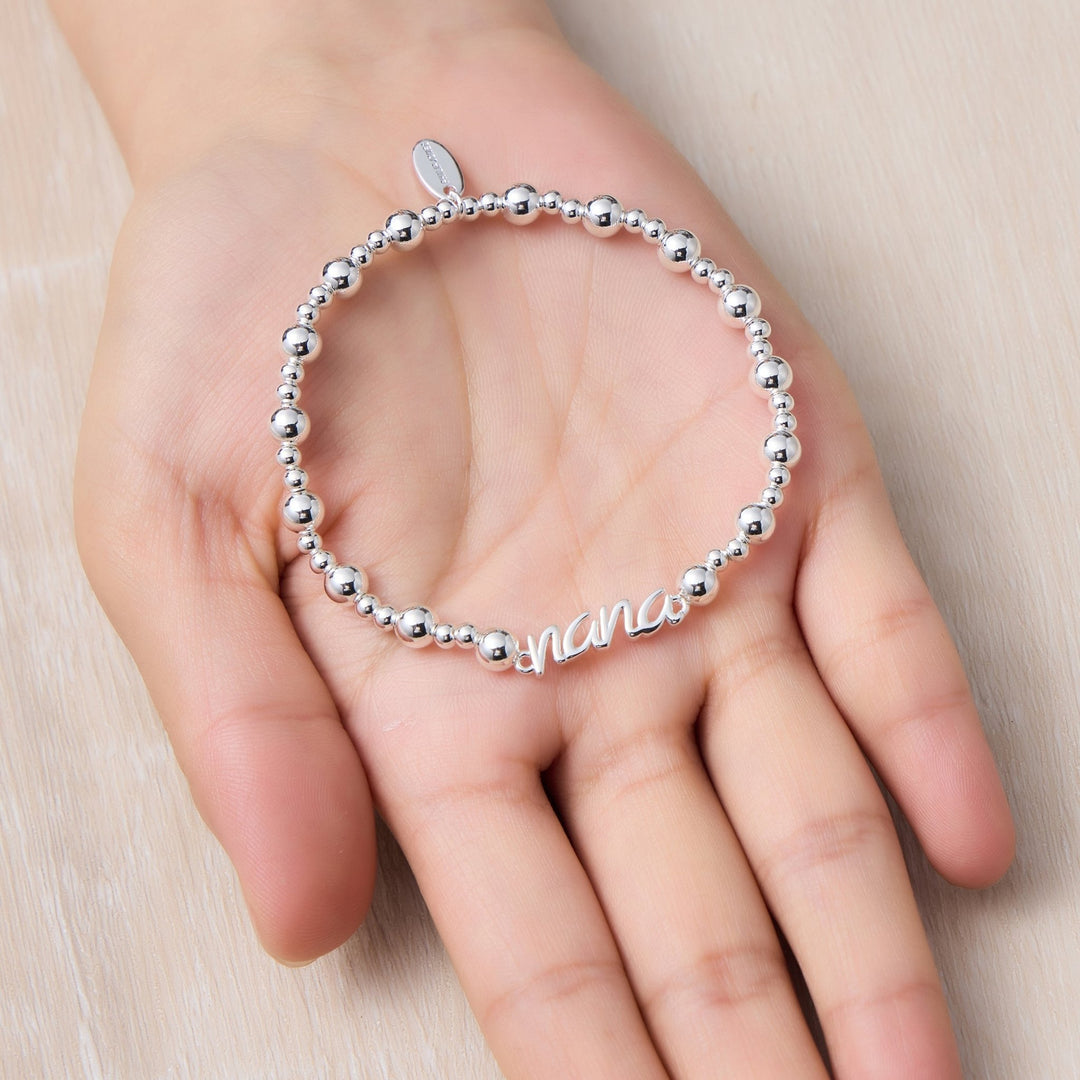 Silver Plated Nana Beaded Stretch Bracelet - Philip Jones Jewellery