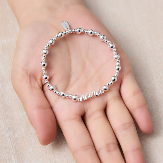 Silver Plated Nana Beaded Stretch Bracelet - Philip Jones Jewellery