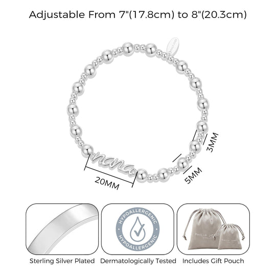 Silver Plated Nana Beaded Stretch Bracelet - Philip Jones Jewellery