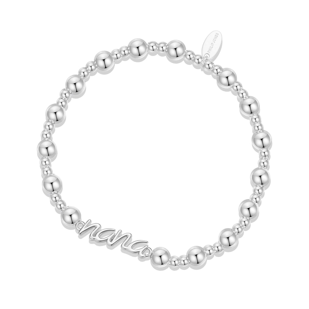 Silver Plated Nana Beaded Stretch Bracelet - Philip Jones Jewellery