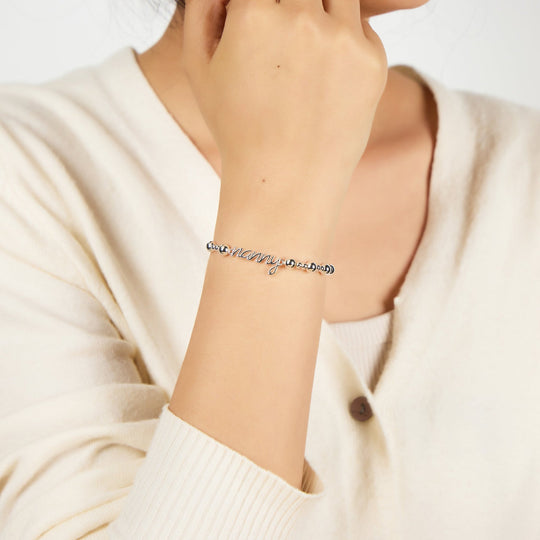 Silver Plated Nanny Beaded Stretch Bracelet - Philip Jones Jewellery